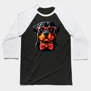 Rottweiler Dog Wearing Red Glasses And Bow Tie Baseball T-Shirt